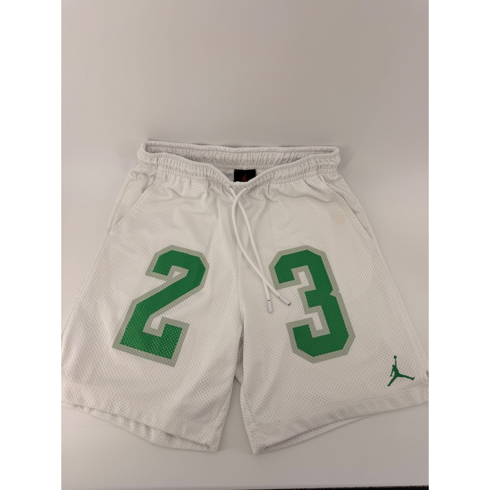 Jordan Mens Mesh Basketball Shorts White Green 23 Graphic Jumpman Size Large